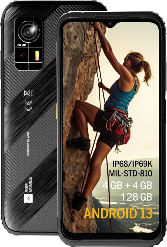 Celular AGM H6 Lite, 8 GB RAM, 128 GB, 50 MP, Android 13, Ngjyrë e zezë, Gri