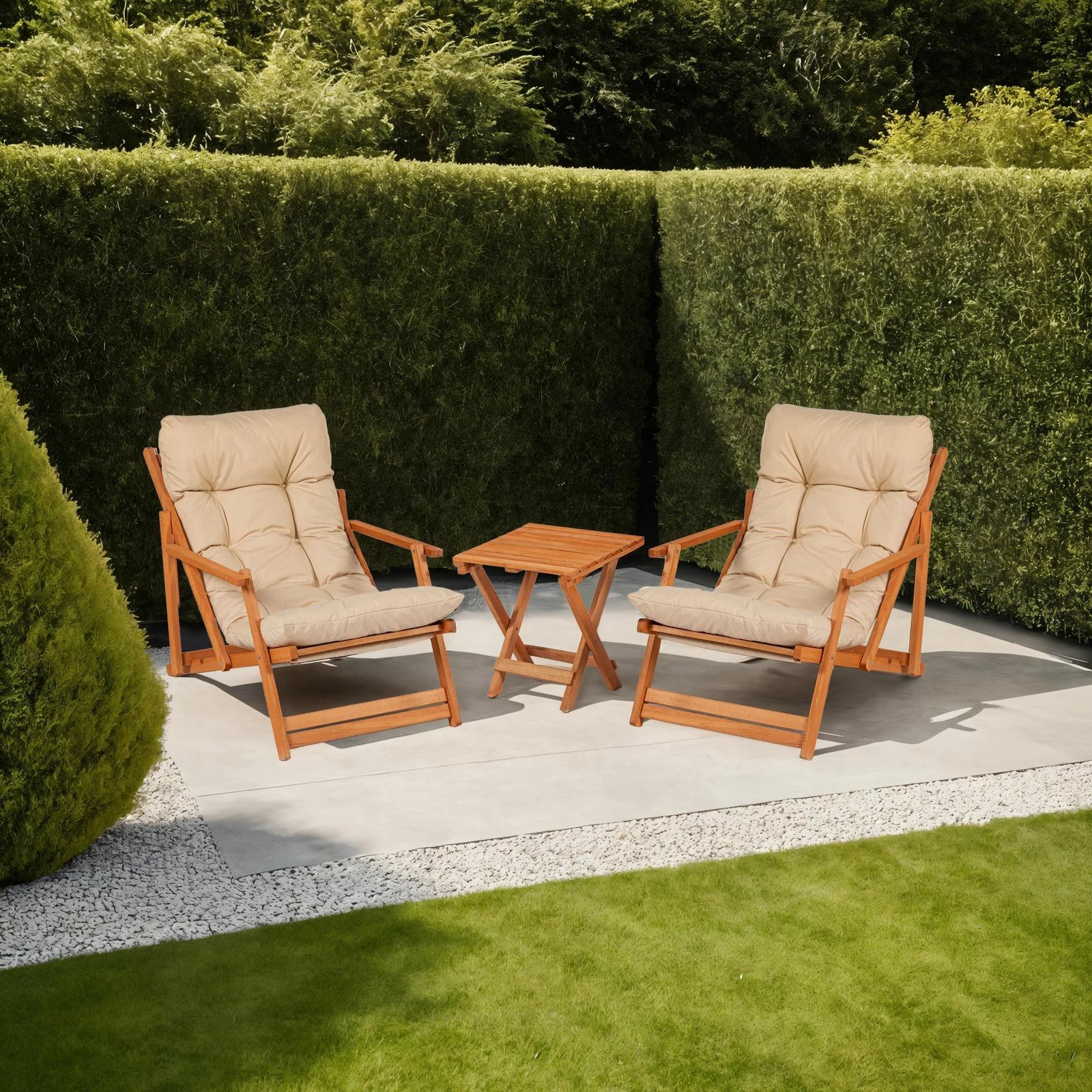 Set tavolinë me karrige për terasë, 3 pjesë, dru ahu, ngjyrë kafe dhe krem, My007