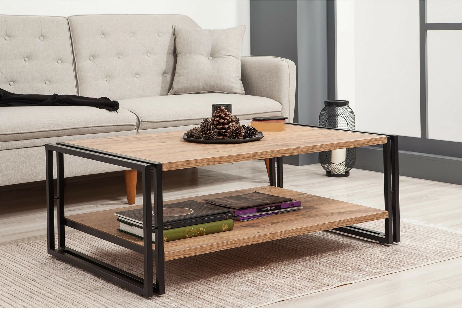 Tavolinë kafeje Hanah Home, Cosmo Rectus, ngjyrë Atlantic Pine dhe e zezë