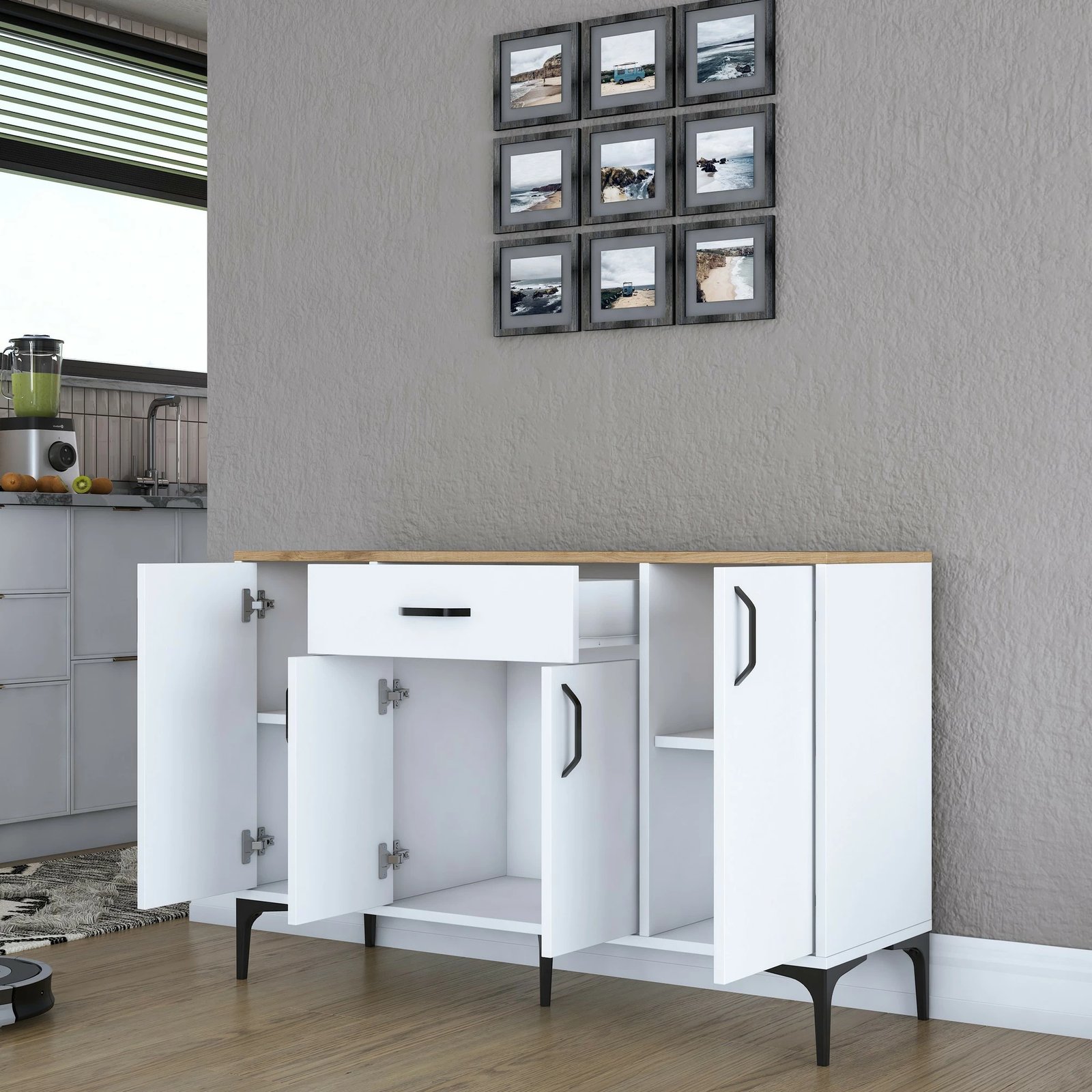 Dollap multifunksional Hanah Home, JE136 - 3095, ngjyrë e bardhë dhe arre