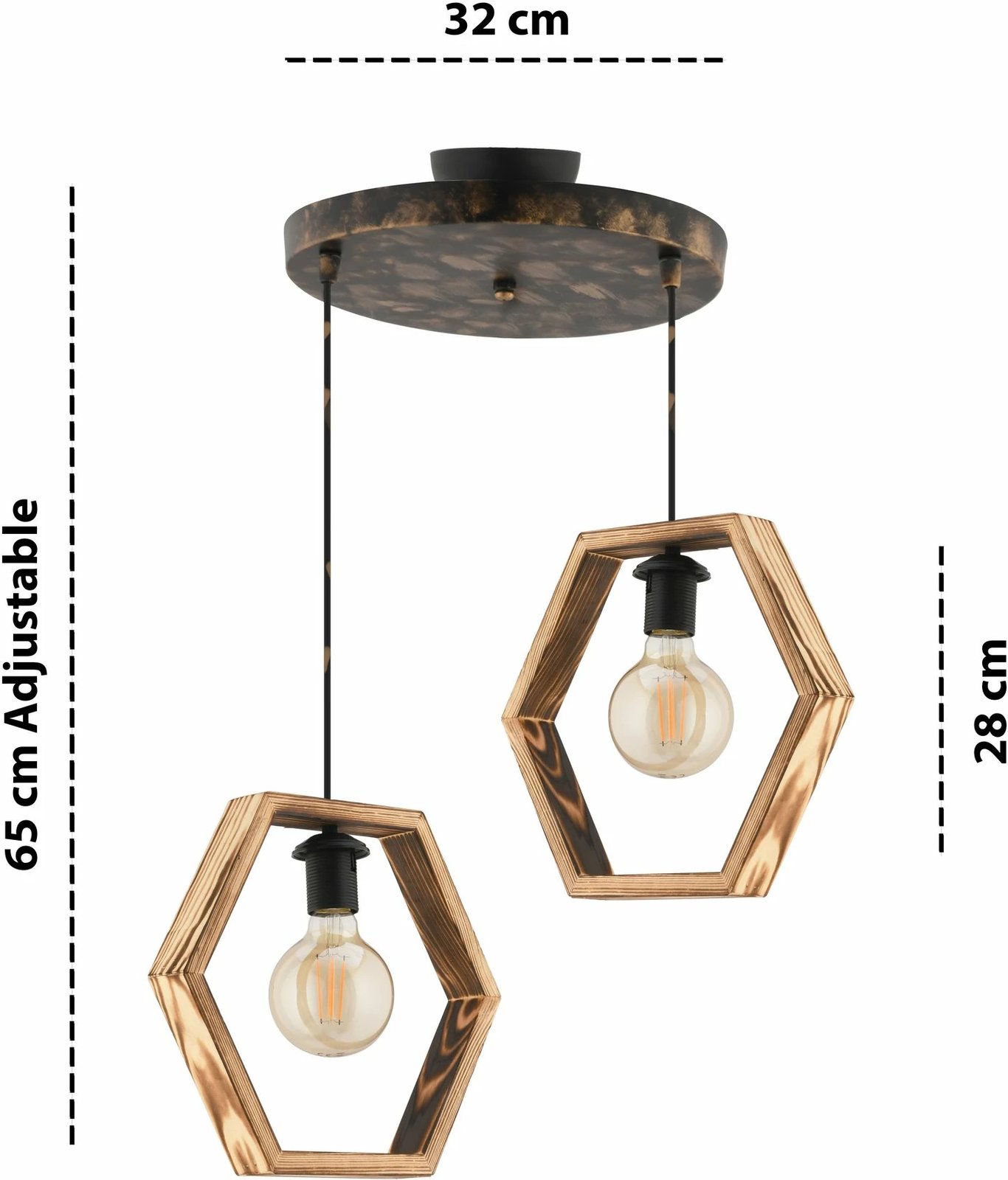 Llambë tavani Opviq, Hexagon Double G, metal dhe dru, natyrale/zezë