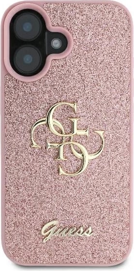 Mbështjellës Guess Fixed Glitter Big 4G për iPhone 16, Rozë