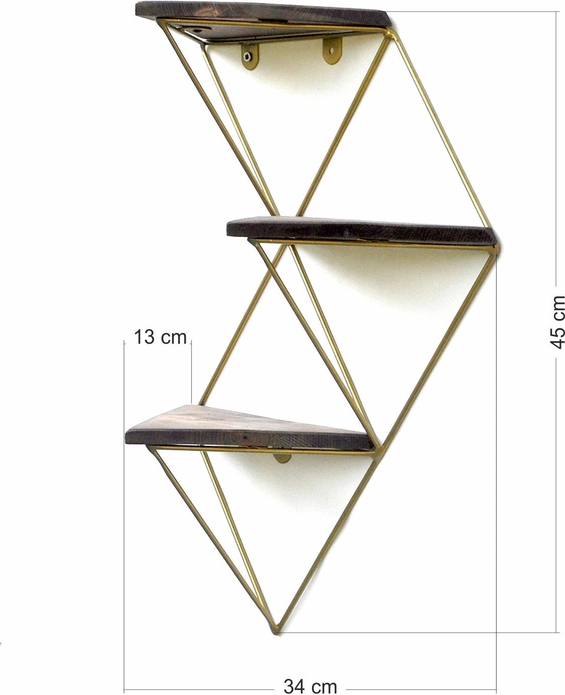 Raft dekorativ prej druri për mur, ngjyrë arre dhe ari, Hanah Home, Wr076