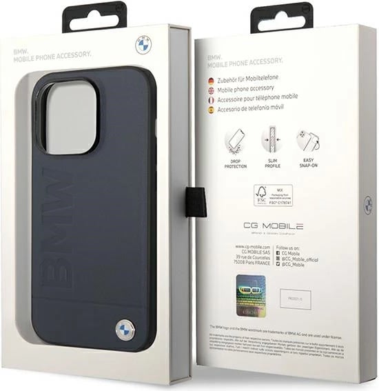 Mbështjellës BMW BMHMP14LSLLNA për iPhone 14 Pro 6.1", lëkurë, MagSafe, navy