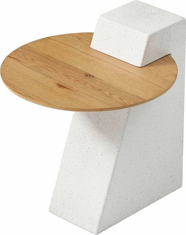 Tavolinë anësore Assymetron, ngjyrë natyrale-gri e çelët, 51x45x51