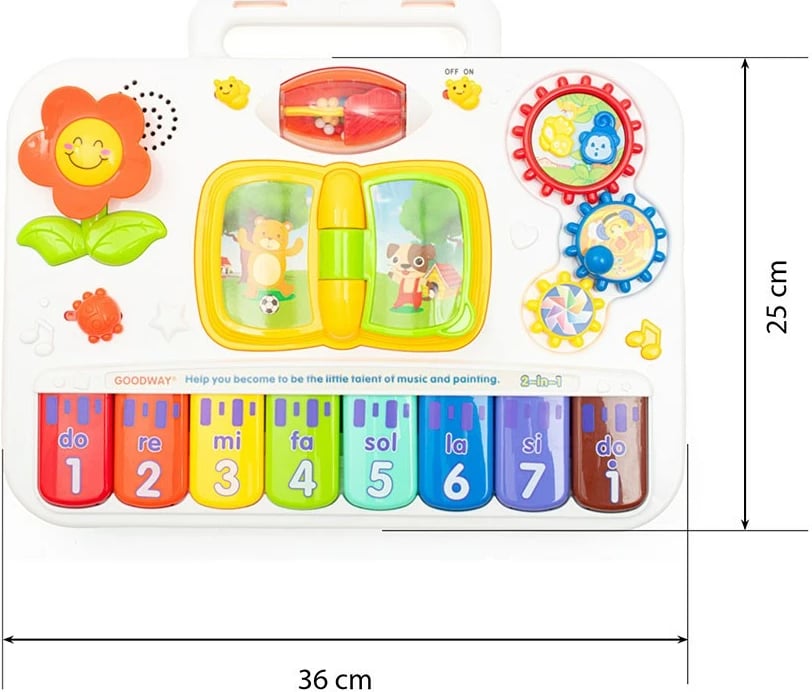 tryezë edukative muzikore 3‑në‑1, BABY MIX, Multifunctional Musical Learning Table, me piano dhe dërrasë magnetike, 18m+, shumëngjyrëshe