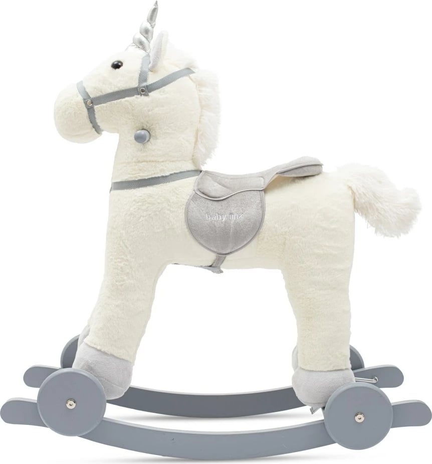 Lodër lëkundëse me rrota dhe melodi, Baby Mix Unicorn, deri 50 kg, 64x35x60 cm, e bardhë