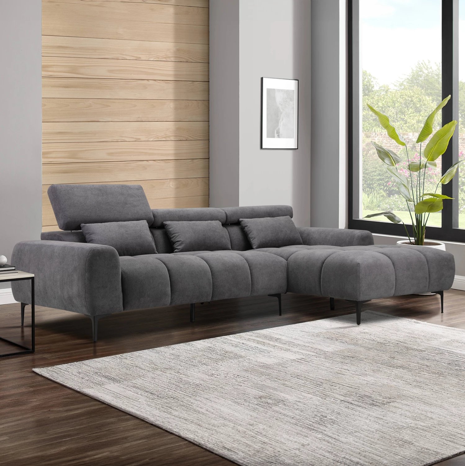 Kënd divan i djathtë DIVYA FH3267.02R prej lëkure sintetike gri 266x104x97Hcm