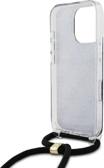 Mbështjellës Guess Crossbody Cord 4G Print për iPhone 16 Pro, i zi
