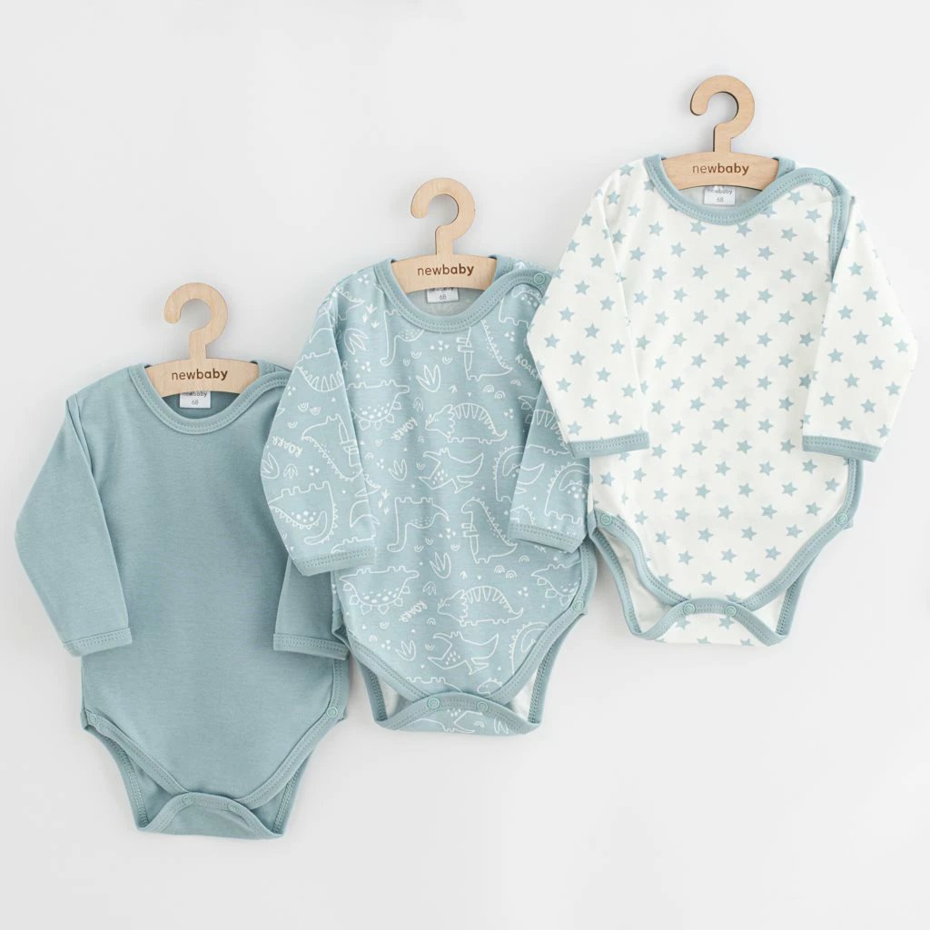 Bodi për bebe, New Baby Classic II Uni, 100% pambuk, mëngë të gjata, madhësia 56 (0-3m), jeshile mente, set 3 copë