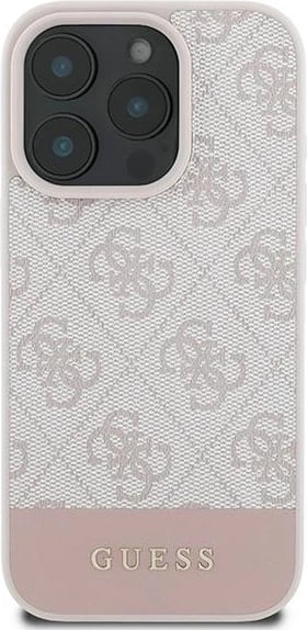 Mbështjellës, Guess 4G Bottom Stripe, për iPhone 16 Pro Max 6.9", TPU/PC/eko-lëkurë, rozë