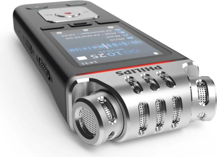 Dyktafon Philips VoiceTracer DVT8115, 8GB, mikrofon 360°, microSDHC 32GB, Zi/Argjendtë