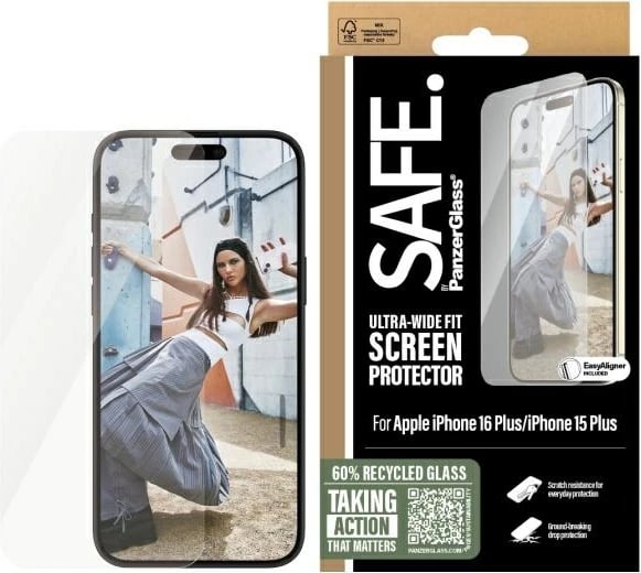 Mbështjellës ekrani PanzerGlass SAFE, për iPhone 16 Plus 6.7", Ultra-Wide Fit