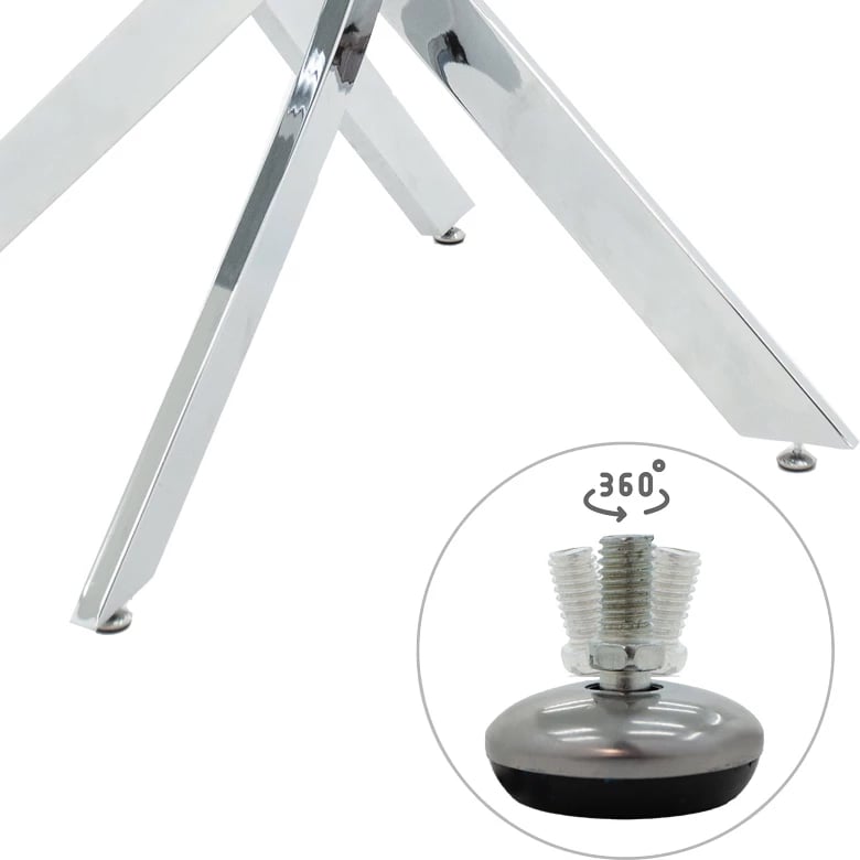 Tavolinë Antoro, xham dhe këmbë metali, ngjyrë kromi, D80x75cm