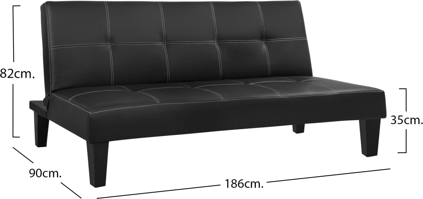 Divan/shtrat 3 vendësh, lëkurë PU e zezë, FH3002.02, 186x90x82