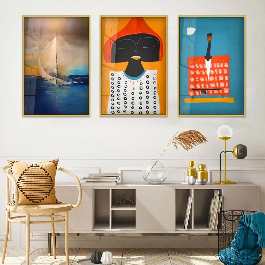 Pikturë dekorative xhami e temperuar, Wallity, Huhu385, shumëngjyrëshe, set prej 3 copash, 50x70cm