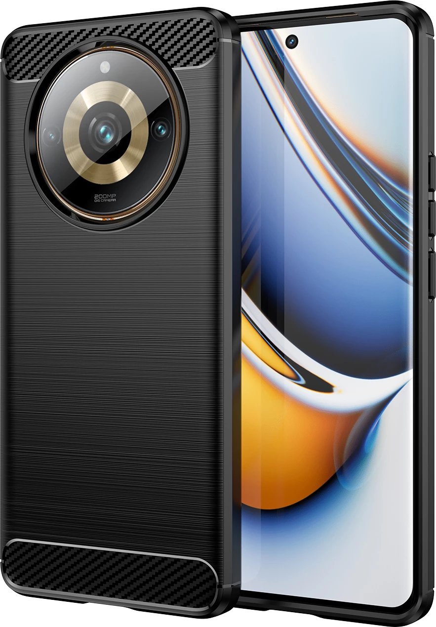 Mbështjellës Hurtel Carbon Case për Realme 11 Pro / 11 Pro+, i zi