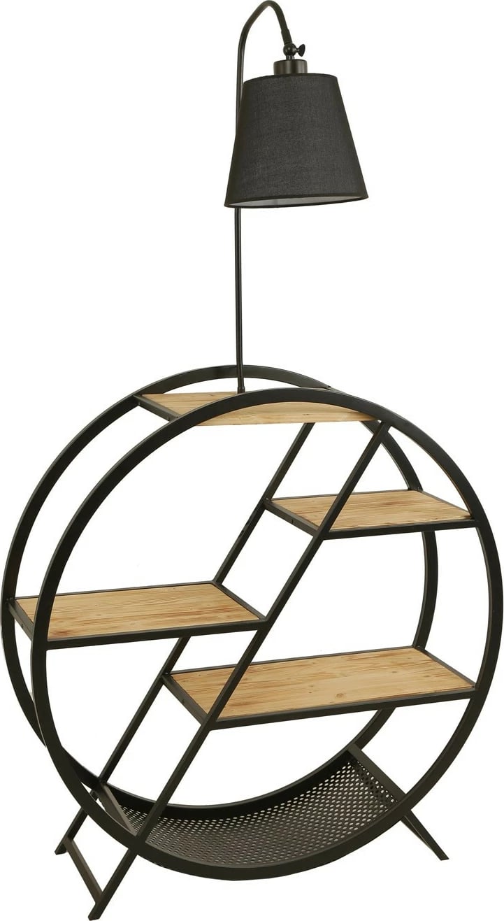 Llambë dyshemeje Opviq, 8530-3, trup metalik, raft librash prej druri, ngjyrë e zezë