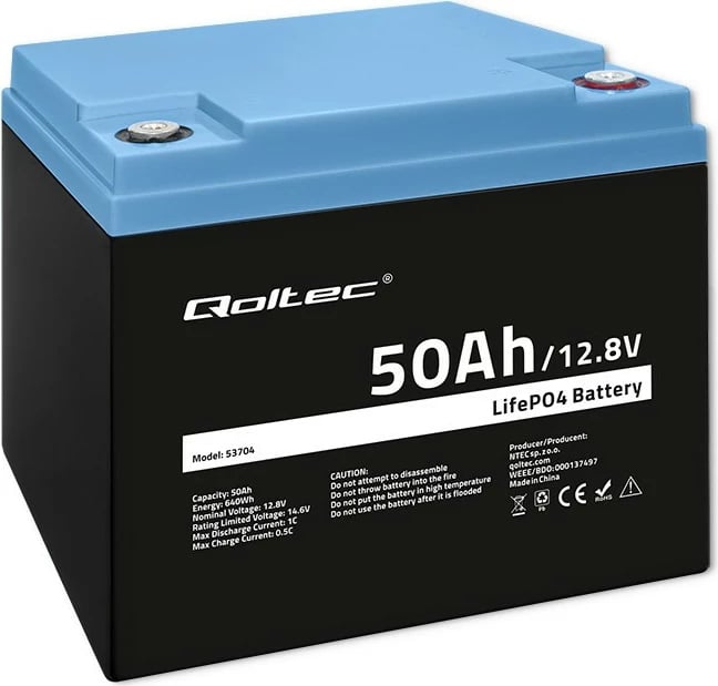 Bateri rikarikueshme Qoltec 53704, LiFePO4, 12.8V, 50Ah, 640Wh, me BMS Bateri rikarikueshme Qoltec 53704, LiFePO4, 12.8V, 50Ah, 640Wh, me BMS