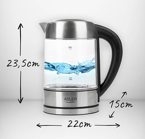 Çajnik elektrik Adler AD 1247 1.7 L kontroll temperature trup xhami inox