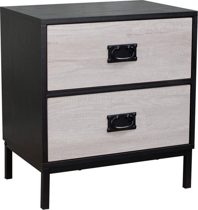 Komodinë nate Factory, 2 sirtarë, ngjyrë lis i zi-Sonoma decape, 50x35x55