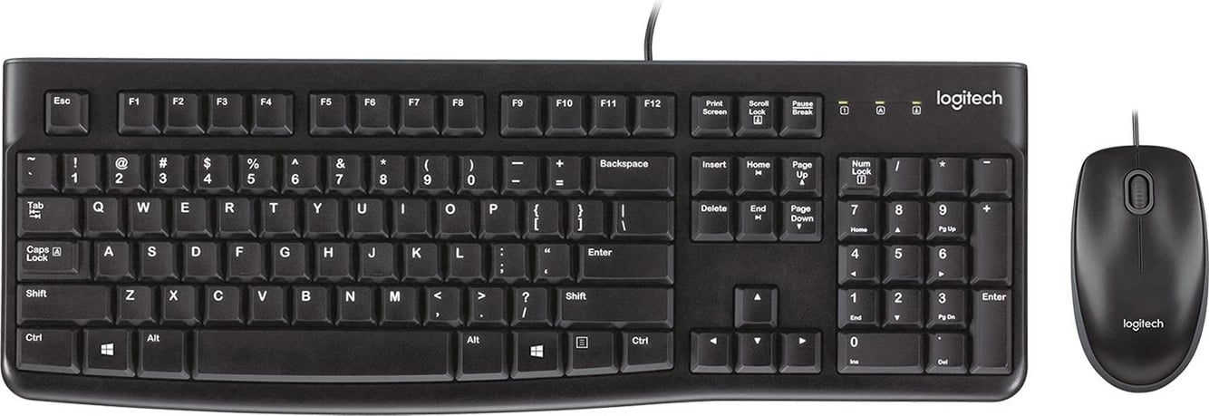 Set tastierë dhe maus Logitech Desktop MK120, me kabllo, USB, AZERTY, i zi