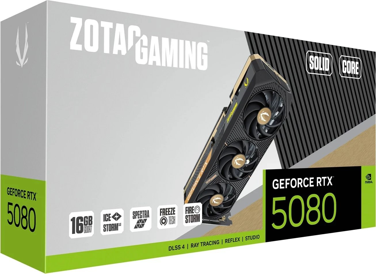 Kartelë grafike ZOTAC GAMING GeForce RTX 5080 SOLID CORE, 16 GB, e zezë