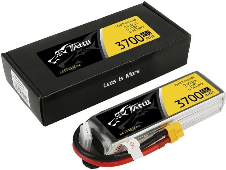 Bateri LiPo Tattu 3700mAh 14.8V 45C 4S1P me lidhës XT60