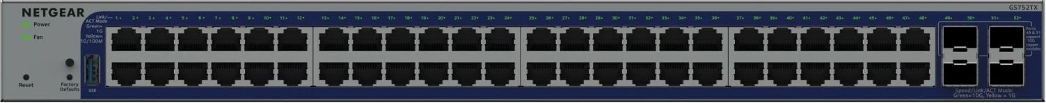 Switch NETGEAR GS752TX-300EUS i menaxhuar, 48 porta Gigabit, 4x 10G SFP+, menaxhim Insight Cloud, rack