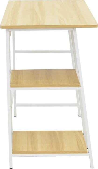 Tavolinë pune Ferje me rafte, MDF natyrale-bardhë, 100x48x75cm