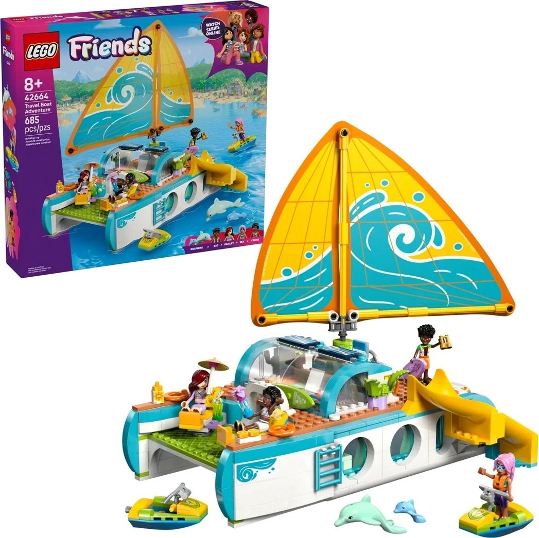 Set LEGO Friends Travel Boat Adventure 42664, 685 pjesë, me 4 minifigura