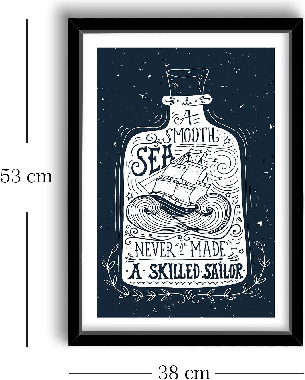 Pikturë dekorative me kornizë MDF, ngjyrë e bardhë dhe blu e errët, 38x53cm, 3853NISCT-001