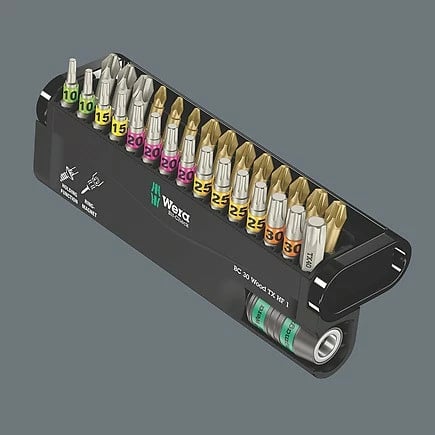 Set bitash Wera 05057437001, 29 copë, 1/4", Phillips/Pozidriv/Torx Plus, me mbajtës, e zezë/metalike