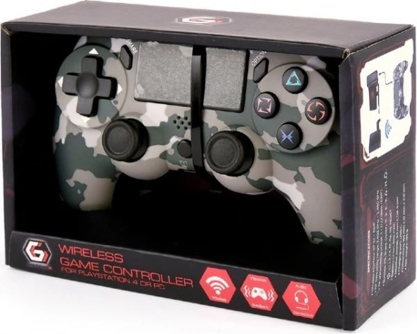 Gamepad pa tela Gembird JPD-PS4BT-01-CM për PS4/PC Bluetooth me vibra, 2 analoge, dritë prapavije, kamuflazh