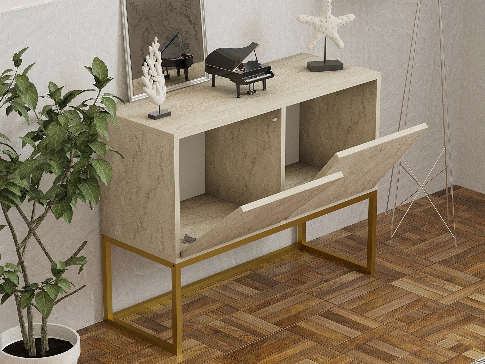 Konsol Zermat, ngjyrë travertine, Hanah Home