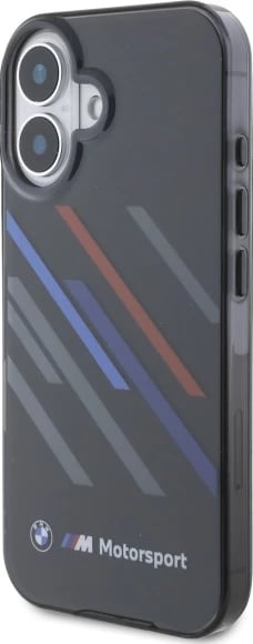 Mbështjellës BMW Motorsport IML Random Stripes për iPhone 16, Zi