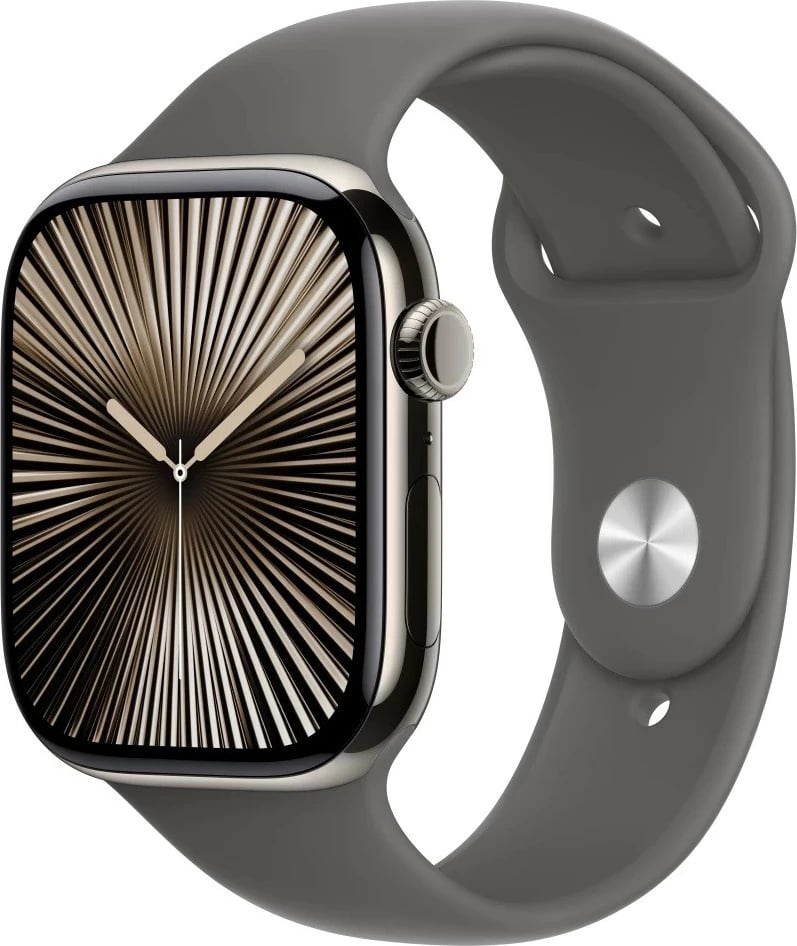 Smartwatch Apple Watch Series 10, 46 mm, titani natyral, GPS + Cellular, rrip sportiv gri, S/M