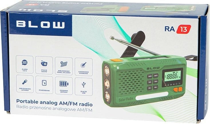Radio portative BLOW RA13 AM/FM, solar/dynamo, me dritë LED dhe SOS, Gjelbër/Portokalli Radio portative BLOW RA13 AM/FM, solar/dynamo, me dritë LED dhe SOS, Gjelbër/Portokalli