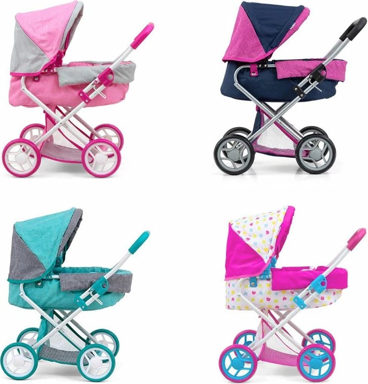 karrocë për kukulla, Milly Mally, Alice Prestige, thellë me djep të heqshëm, për kukulla deri 40 cm, palosëse, blu e errët