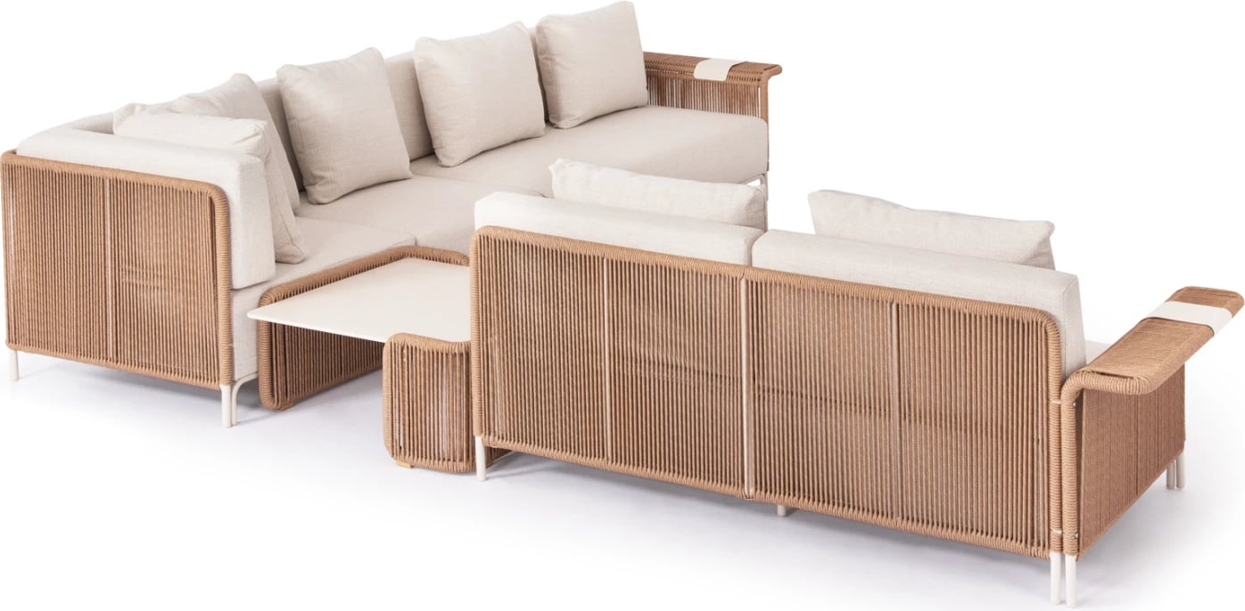 Set lounge për jashtë, 6 pjesë, AURORA, alumin ngjyrë fildishi, thurje bezhë, gur sintetik, CD6170