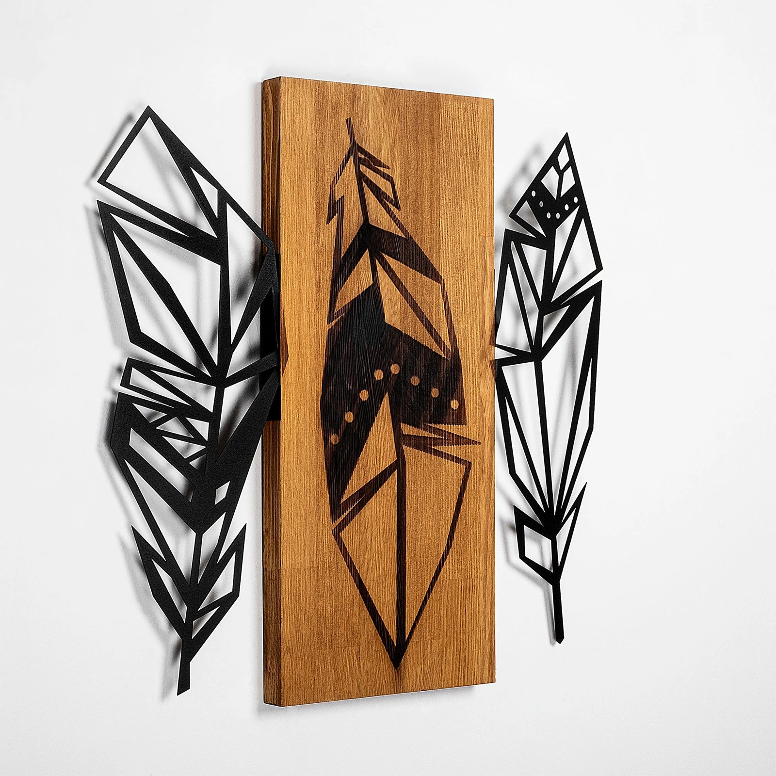 Aksesor dekorativ muri prej druri, Wallity, Leaves 2, ngjyrë arre dhe e zezë, 58x59cm