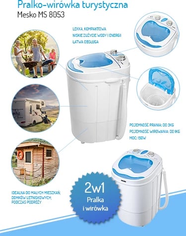 Makineri larëse portative me shtrydhje, Adler MS 8053, 3 kg larje, 1 kg shtrydhje, program 15 min, 360x370x530 mm, e bardhë