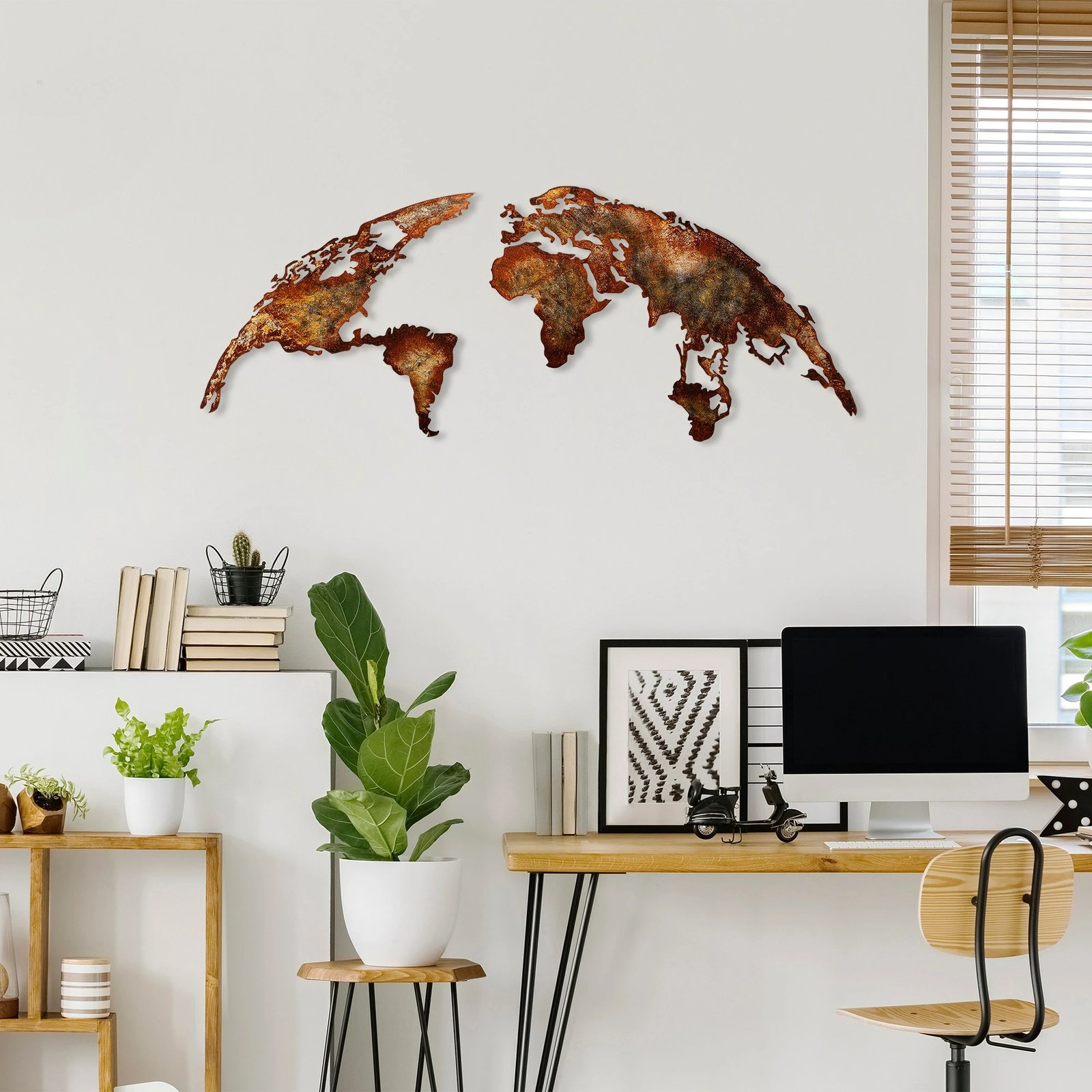 Aksesor dekorativ metalik për mur, hartë bote, madhësi mesatare, Wallity