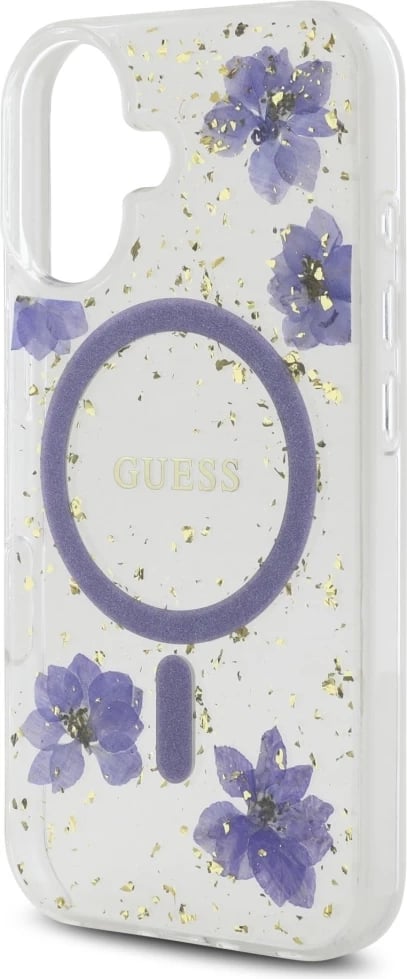 Mbështjellës Guess Resin Flowers Glitter MagSafe për iPhone 16, Vjollcë Mbështjellës Guess Resin Flowers Glitter MagSafe për iPhone 16, Vjollcë