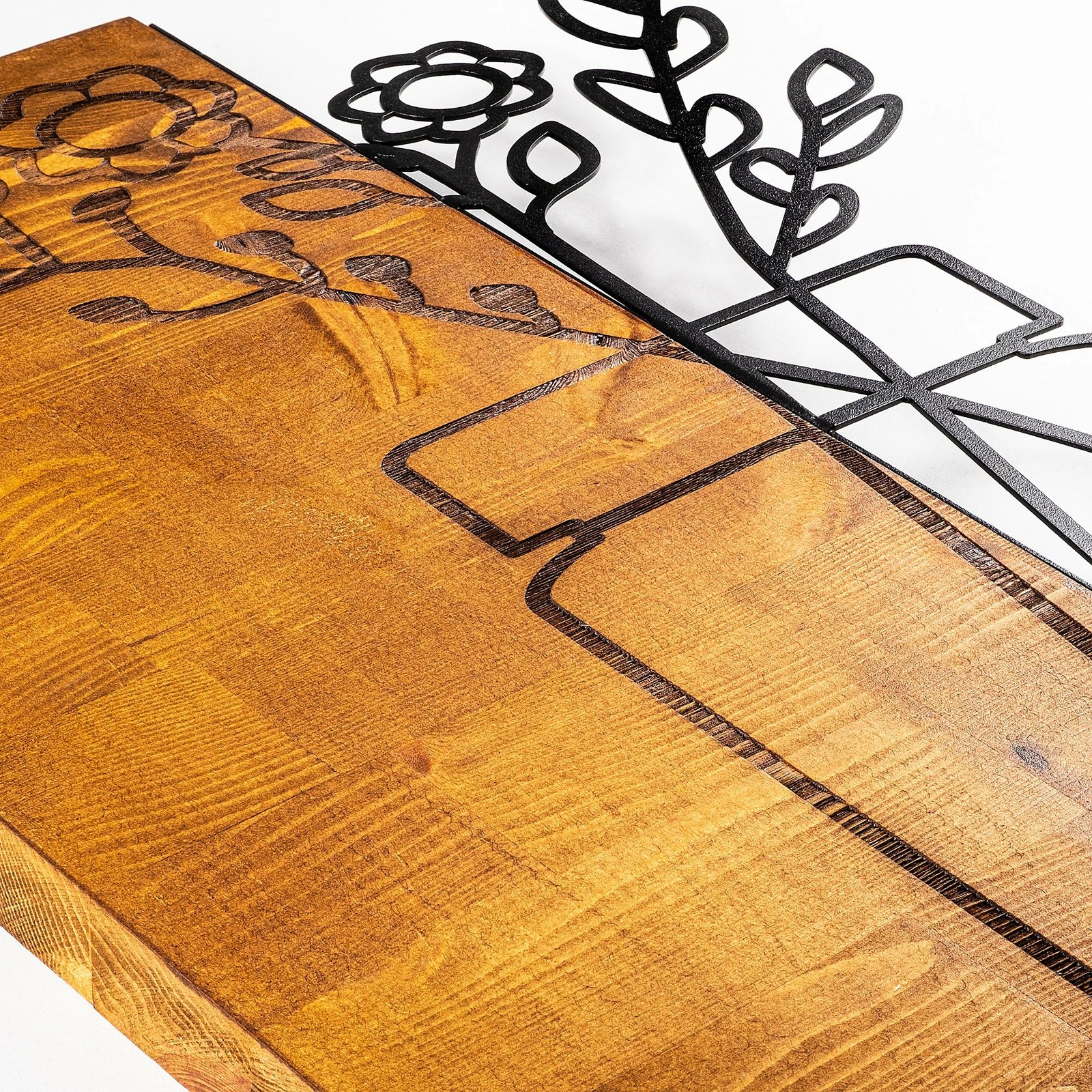 Aksesor dekorativ për mur, dru dhe metal, Wallity Cicek1, ngjyrë arre, 40x58cm