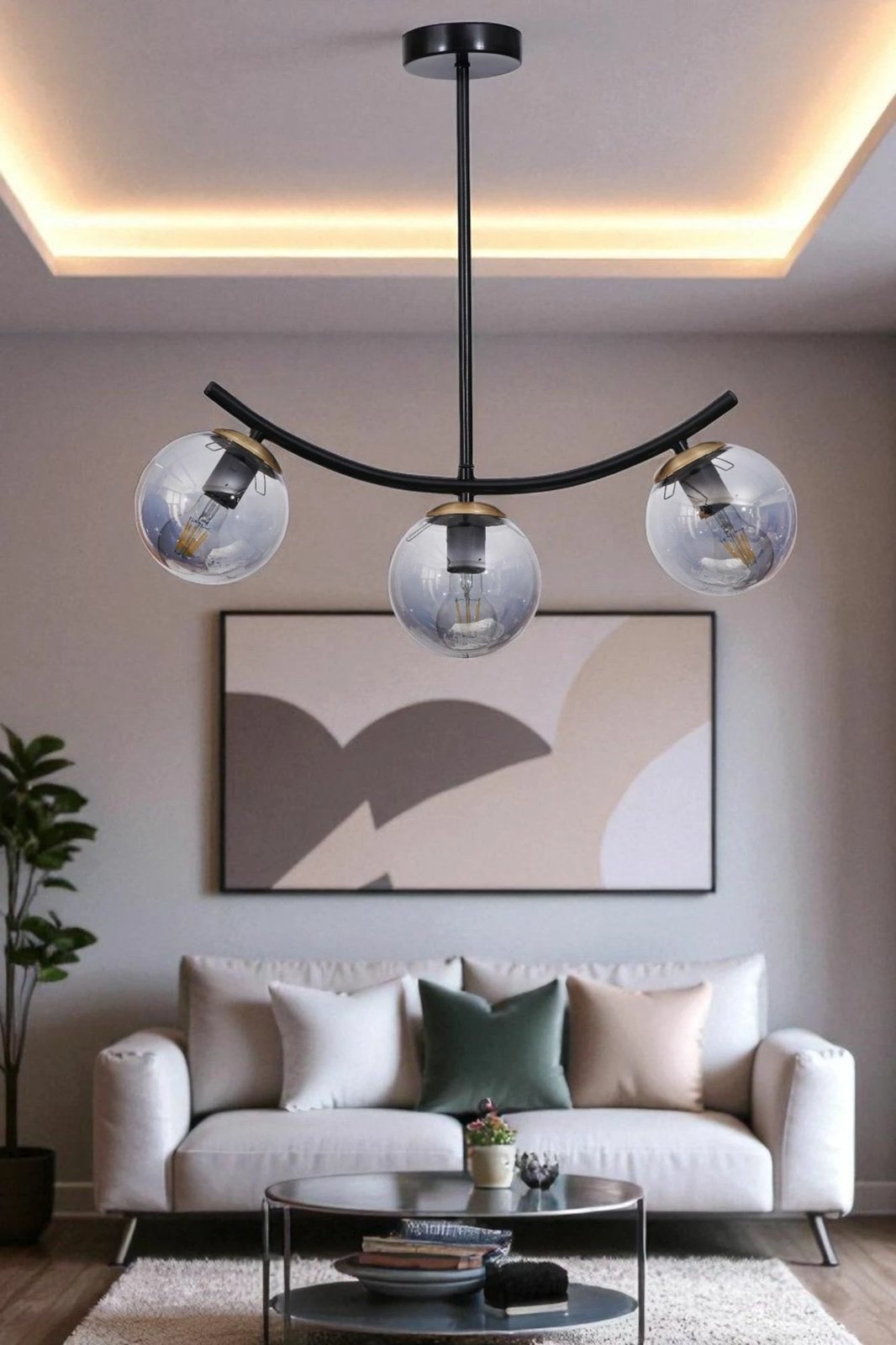 Llambë tavani Opviq, metal dhe xham, gri e zezë, 9010-8