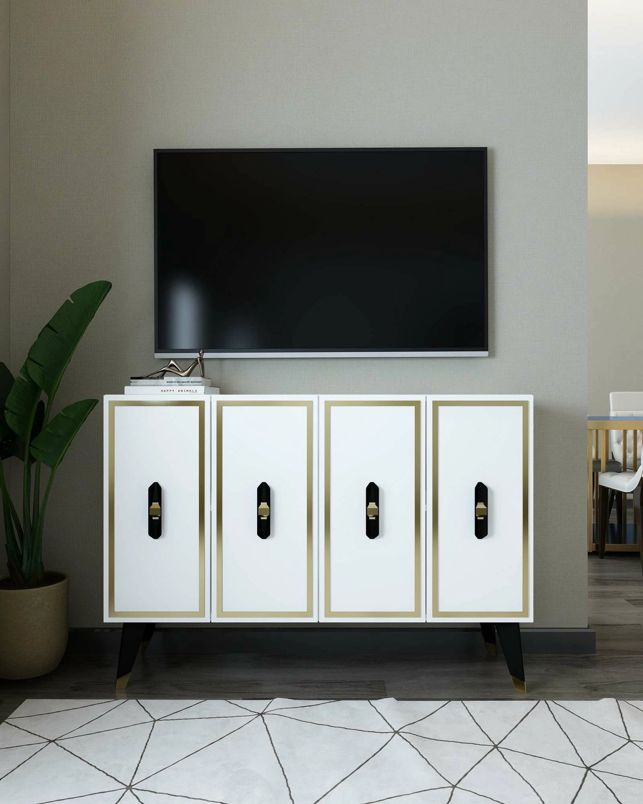 Konsol Skye Decor, e bardhë, e zezë, ari, 8171KM-32