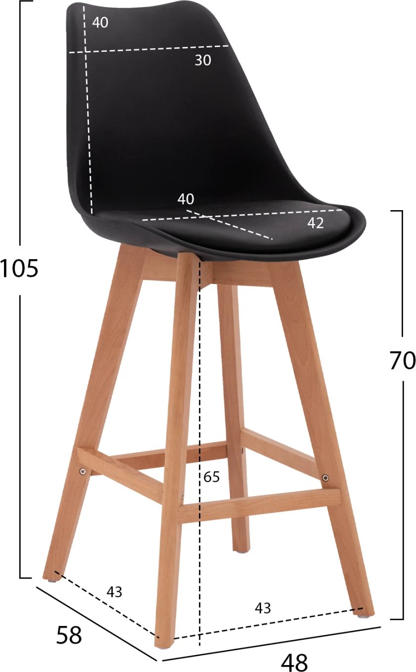 Karrige për bar Vegas FH8000.12, ngjyrë e zezë, 48x58x105 cm, set prej 4 copash