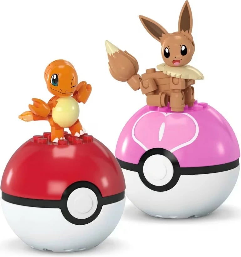 Set lodrash Mega Bloks Pokemon Pokeball 2-pack Charmander dhe Eevee, plastikë, 40 pjesë
