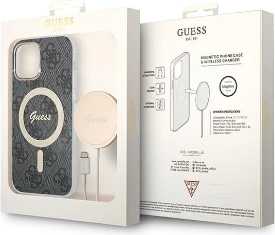 Set mbështjellës Guess GUBPP12MH4EACSK me karikues wireless për iPhone 12/12 Pro, MagSafe, zi